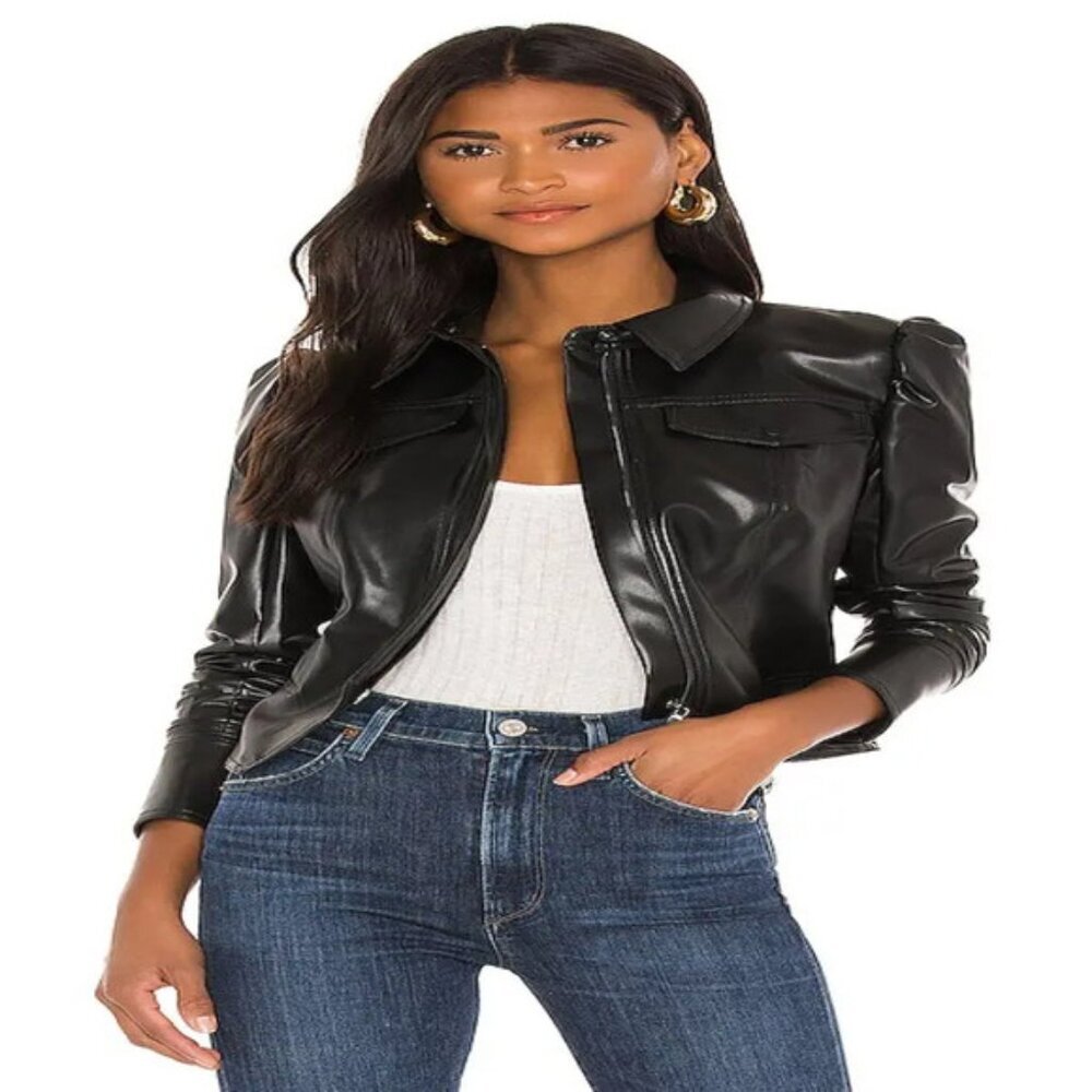 NEW Jonathan Simkhai Black Faux Leather Wyatt Jacket XL